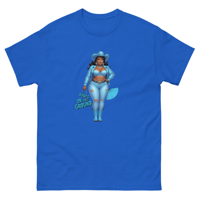 Boots on the Ground Tee – Light Blue Curvy Cowgirl Graphic #4 Women Tees Style Junction – Custom Digital Designs & Apparel Royal S