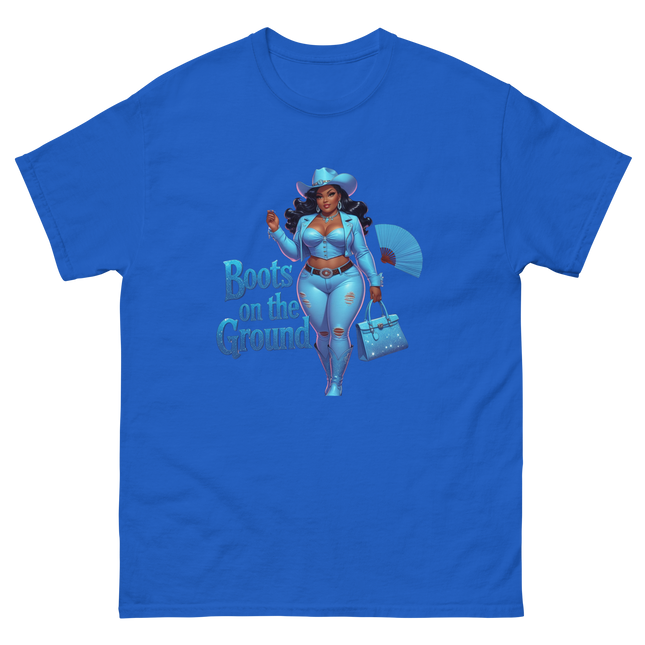 Boots on the Ground Tee – Light Blue Curvy Cowgirl Graphic #5 Women Tees Style Junction – Custom Digital Designs & Apparel Royal S