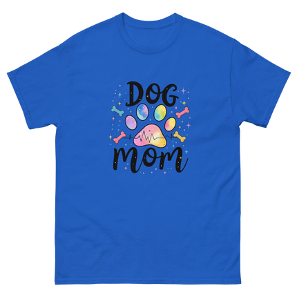 Pastel Rainbow Dog Mom Tee – Heartbeat Pet Lover Print Women Tees Style Junction – Custom Digital Designs & Apparel Royal S