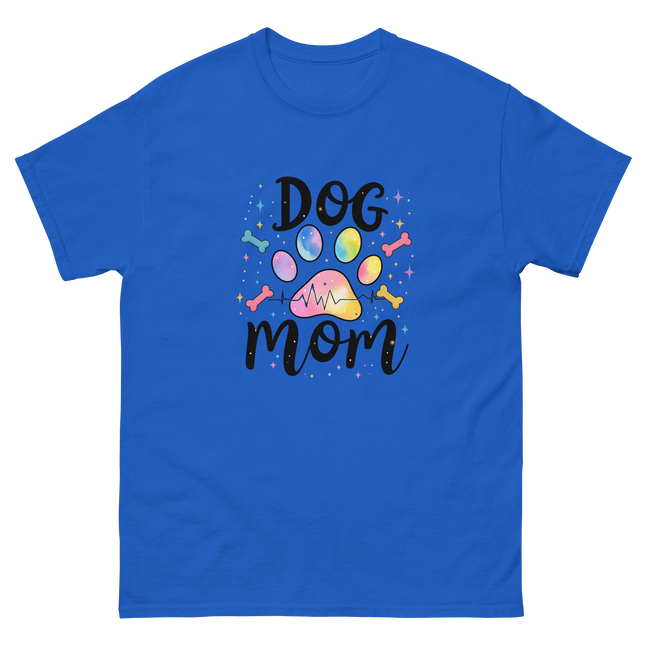 Pastel Rainbow Dog Mom Tee – Heartbeat Pet Lover Print Women Tees Style Junction – Custom Digital Designs & Apparel Royal S