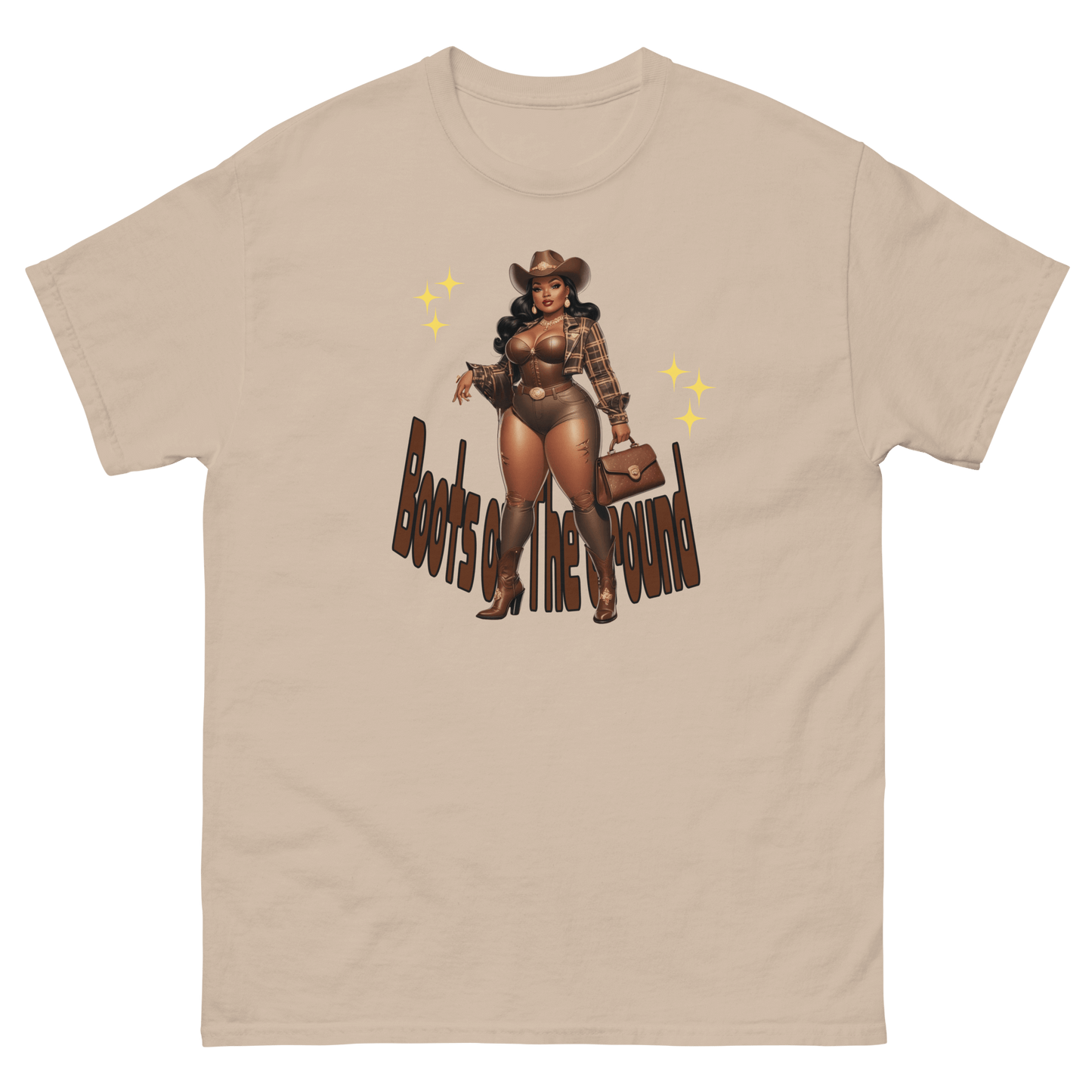Boots on the Ground Curvy Cowgirl #3 Tee – Western Graphic Shirt Women Tees Style Junction – Custom Digital Designs & Apparel Sand S