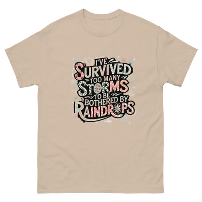 I’ve Survived Too Many Storms Tee – Pastel Quote Cotton Shirt Women Tees Style Junction – Custom Digital Designs & Apparel Sand S
