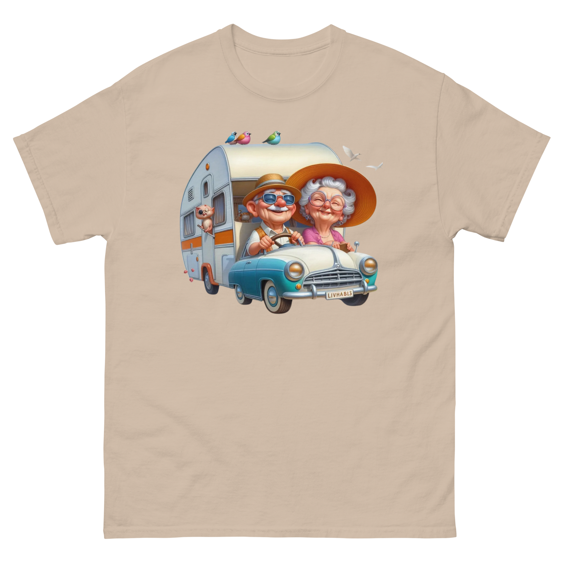 Vintage RV Adventure Tee – Retro Road Trip Camper Graphic Women Tees Style Junction – Custom Digital Designs & Apparel Sand S