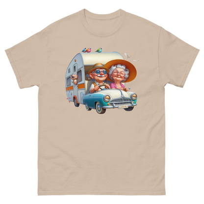 Vintage RV Adventure Tee – Retro Road Trip Camper Graphic Women Tees Style Junction – Custom Digital Designs & Apparel Sand S