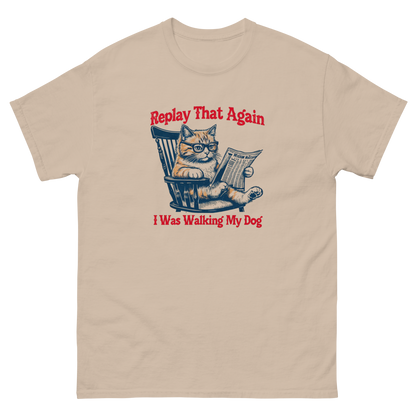 Replay That Again Cat Tee – Funny Retro Dog Quote T-Shirt Women Tees Style Junction – Custom Digital Designs & Apparel Sand S