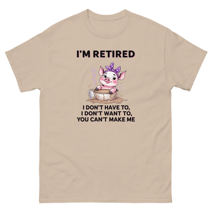 Retired Pig Coffee Tee – Funny Quote & Cute Cup Graphic Shirt Women Tees Style Junction – Custom Digital Designs & Apparel Sand S