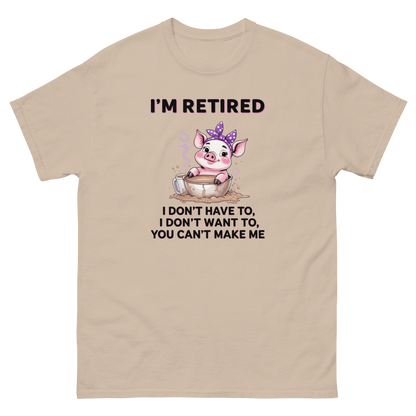 Retired Pig Coffee Tee – Funny Quote & Cute Cup Graphic Shirt Women Tees Style Junction – Custom Digital Designs & Apparel Sand S