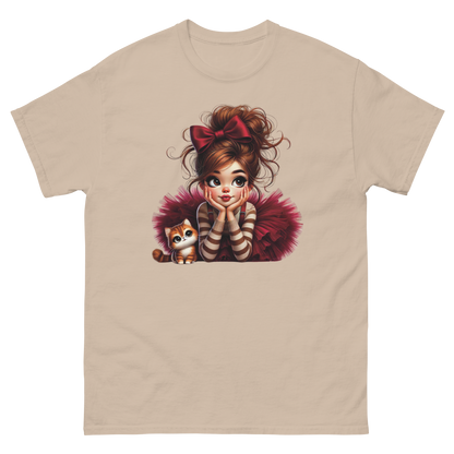 Cute Girl & Cat Tee – Red Tulle Skirt, Big Bow, Whimsical Style Women Tees Style Junction – Custom Digital Designs & Apparel Sand S