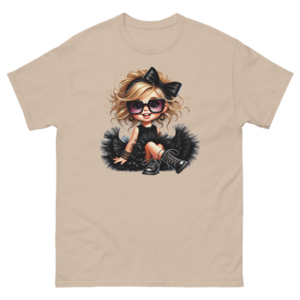 Blonde Curly Girl Tee – Tulle Skirt & Sunglasses Streetwear Women Tees Style Junction – Custom Digital Designs & Apparel Sand S