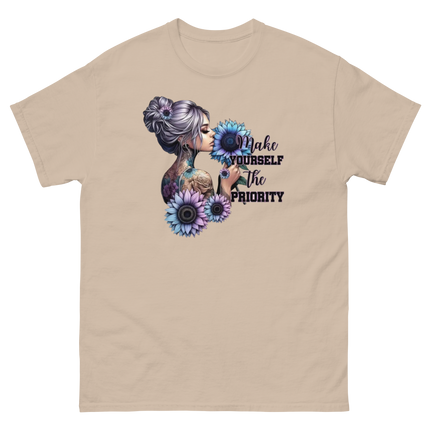 Make Yourself Priority Tee – Tattooed Floral Woman Graphic Women Tees Style Junction – Custom Digital Designs & Apparel Sand S