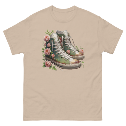 Floral High Top Sneaker Tee – Boho Chic Rose Graphic Shirt Women Tees Style Junction – Custom Digital Designs & Apparel Sand S