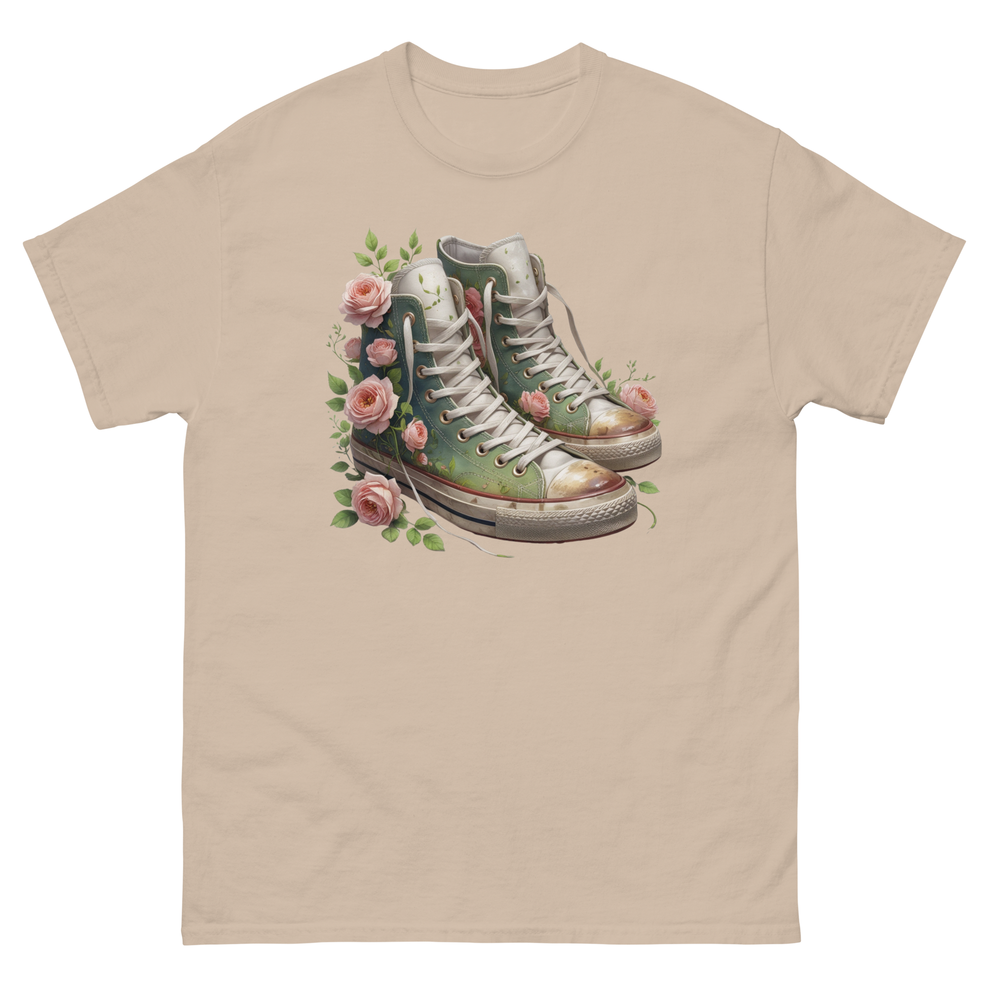 Floral High Top Sneaker Tee – Boho Chic Rose Graphic Shirt Women Tees Style Junction – Custom Digital Designs & Apparel Sand S