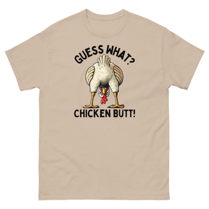 Funny Chicken Butt Tee – “Guess What” Comical Farm Graphic Shirt Women Tees Style Junction – Custom Digital Designs & Apparel Sand S