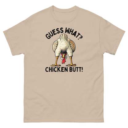 Funny Chicken Butt Tee – “Guess What” Comical Farm Graphic Shirt Women Tees Style Junction – Custom Digital Designs & Apparel Sand S
