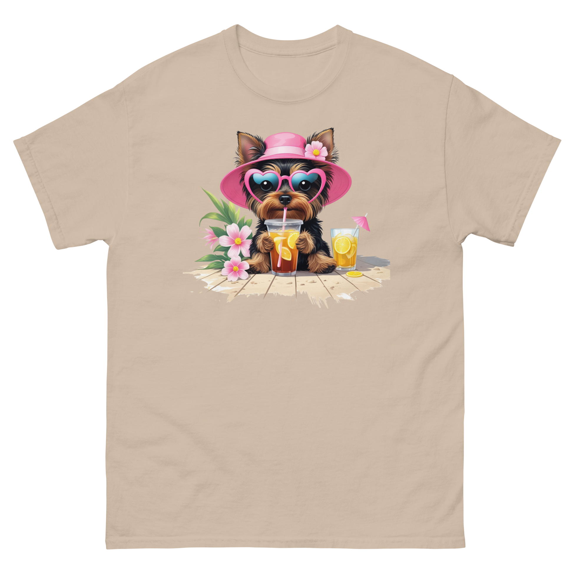 Yorkie Dog #3 Iced Tea Graphic Tee – Floral Summer PNG Print Shirt Women Tees Style Junction – Custom Digital Designs