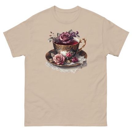Romantic Teacup with Roses Art Tee Women Tees Style Junction – Custom Digital Designs & Apparel