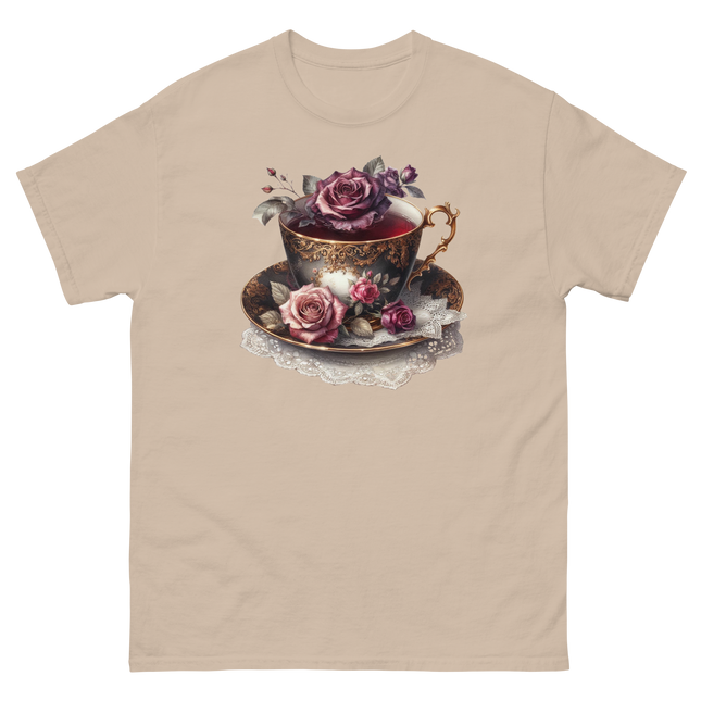 Romantic Teacup with Roses Art Tee Women Tees Style Junction – Custom Digital Designs & Apparel