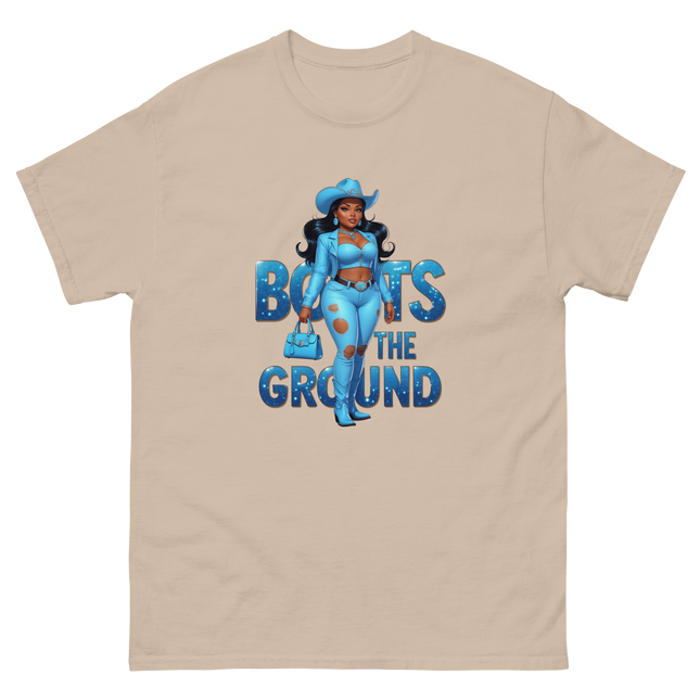 Boots on the Ground Tee – Light Blue Curvy Cowgirl Graphic #1 Women Tees Style Junction – Custom Digital Designs & Apparel