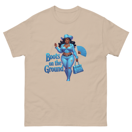 Boots on the Ground Tee – Light Blue Curvy Cowgirl Graphic #5 Women Tees Style Junction – Custom Digital Designs & Apparel