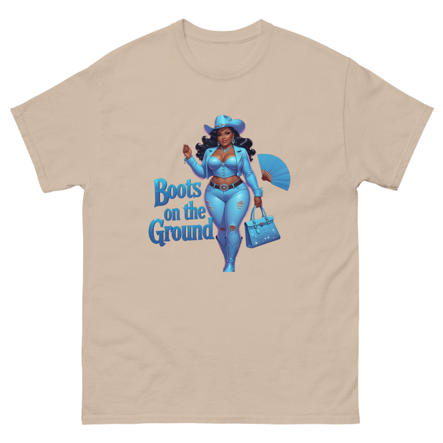 Boots on the Ground Tee – Light Blue Curvy Cowgirl Graphic #5 Women Tees Style Junction – Custom Digital Designs & Apparel
