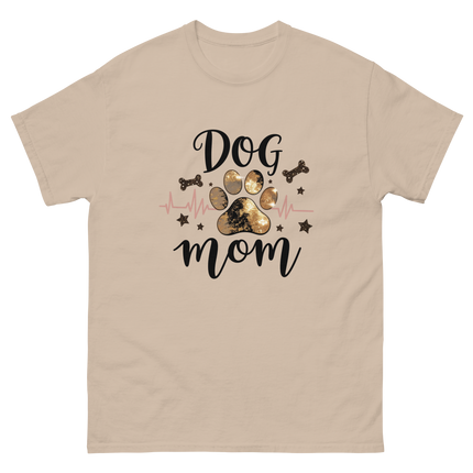 Bold Black & Gold Luxe Dog Mom Tee – Glam Paw Print Style Women Tees Style Junction – Custom Digital Designs & Apparel Sand S