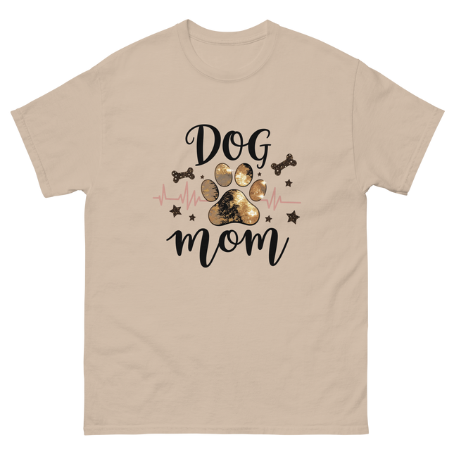 Bold Black & Gold Luxe Dog Mom Tee – Glam Paw Print Style Women Tees Style Junction – Custom Digital Designs & Apparel Sand S