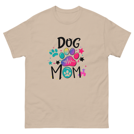 Neon Pop Dog Mom Tee – Bright Comic-Inspired Design Women Tees Style Junction – Custom Digital Designs & Apparel Sand S