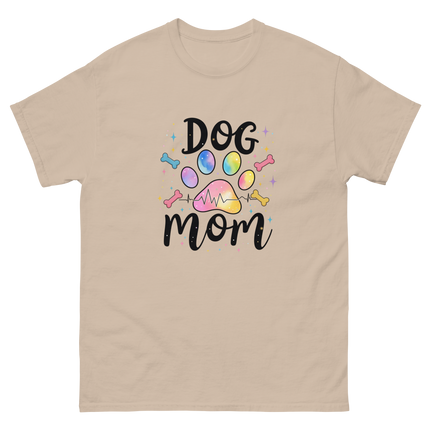Pastel Rainbow Dog Mom Tee – Heartbeat Pet Lover Print Women Tees Style Junction – Custom Digital Designs & Apparel Sand S