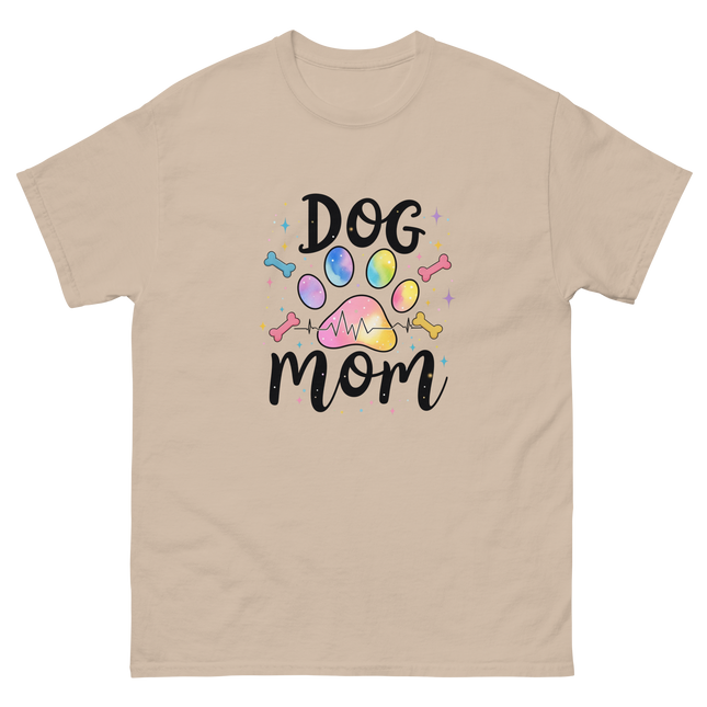 Pastel Rainbow Dog Mom Tee – Heartbeat Pet Lover Print Women Tees Style Junction – Custom Digital Designs & Apparel Sand S