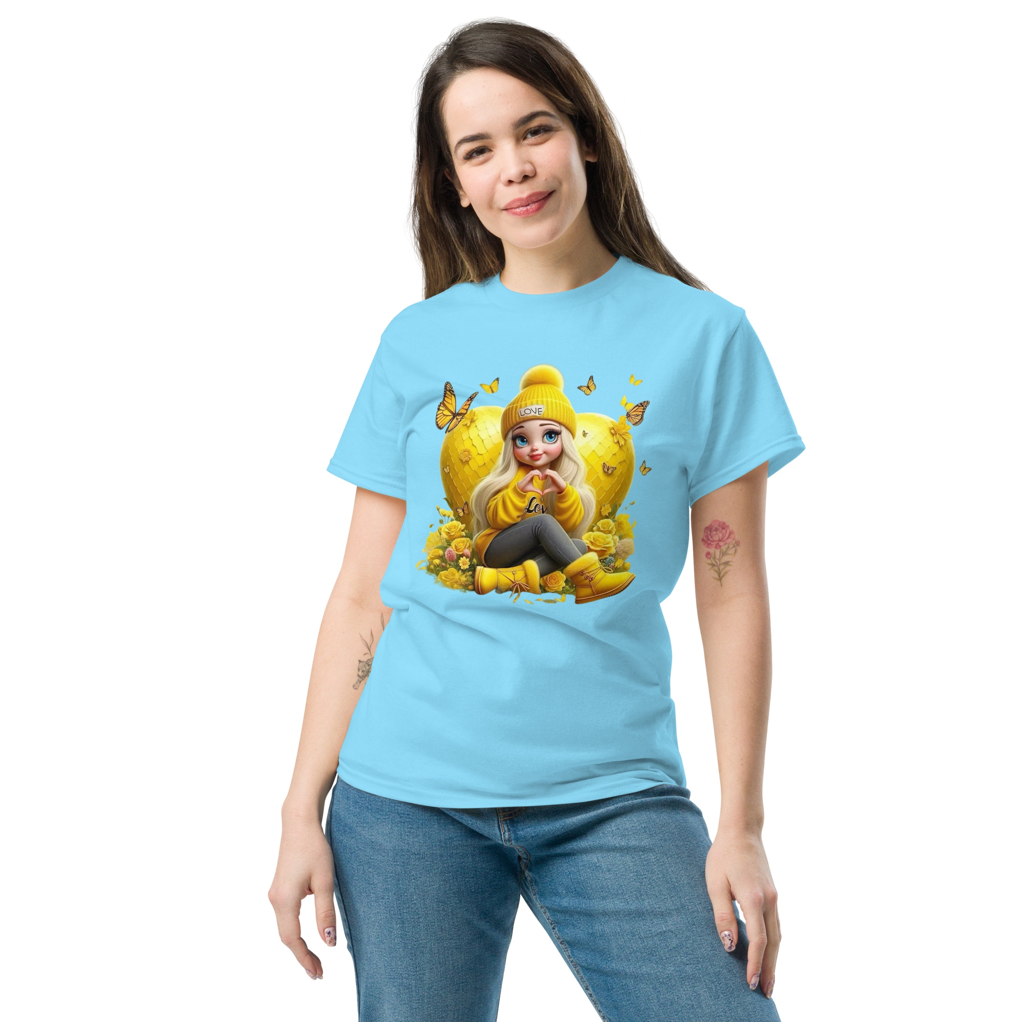 Golden Love Blossom Women's T-Shirt - 100% Cotton, Soft & Durable Physical T-Shirt Style-Junction