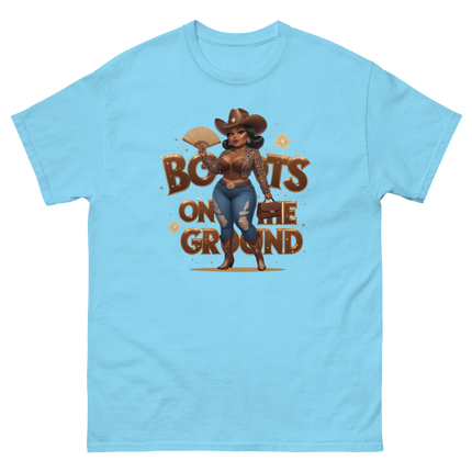 Boots on the Ground Curvy Cowgirl T-Shirt – Bold Western Style Women Tees Style Junction – Custom Digital Designs & Apparel Sky S
