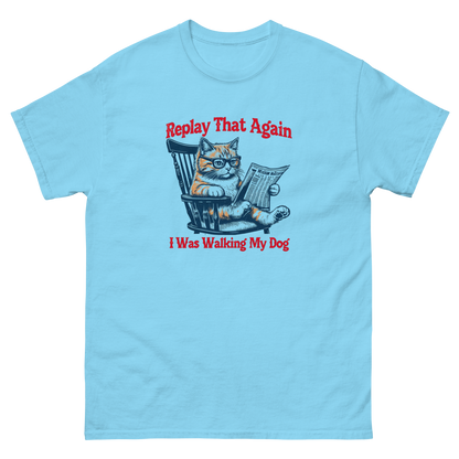 Replay That Again Cat Tee – Funny Retro Dog Quote T-Shirt Women Tees Style Junction – Custom Digital Designs & Apparel Sky S