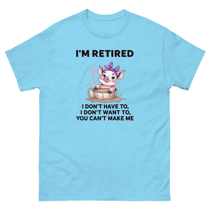 Retired Pig Coffee Tee – Funny Quote & Cute Cup Graphic Shirt Women Tees Style Junction – Custom Digital Designs & Apparel Sky S