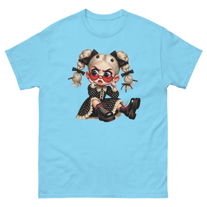 Sassy Blonde Pigtail Tee – Grumpy Doll in Polka Dot Dress Women Tees Style Junction – Custom Digital Designs & Apparel Sky S