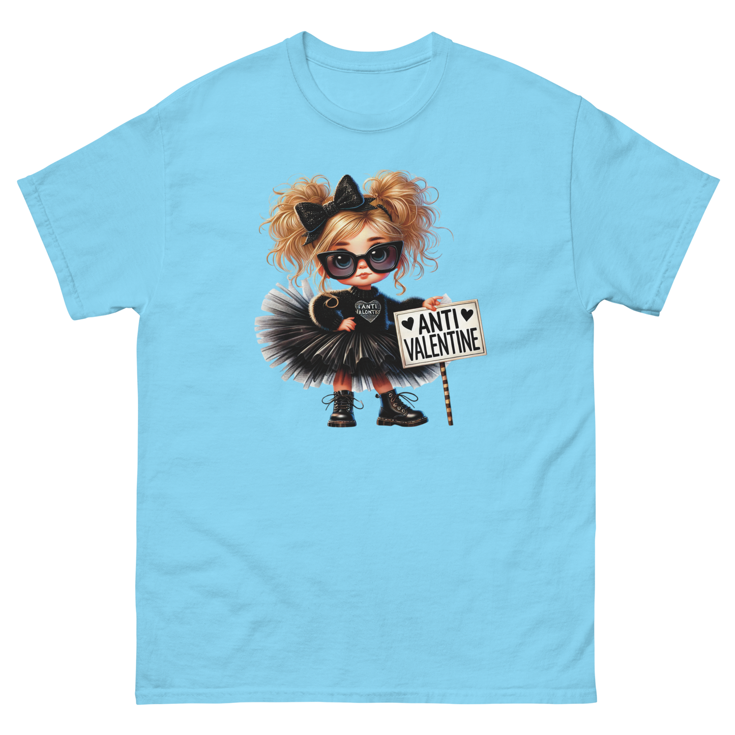 Anti-Valentine Tee – Sassy Girl in Black Tulle Skirt Graphic Women Tees Style Junction – Custom Digital Designs & Apparel Sky S