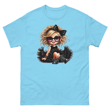 Blonde Curly Girl Tee – Tulle Skirt & Sunglasses Streetwear Women Tees Style Junction – Custom Digital Designs & Apparel Sky S
