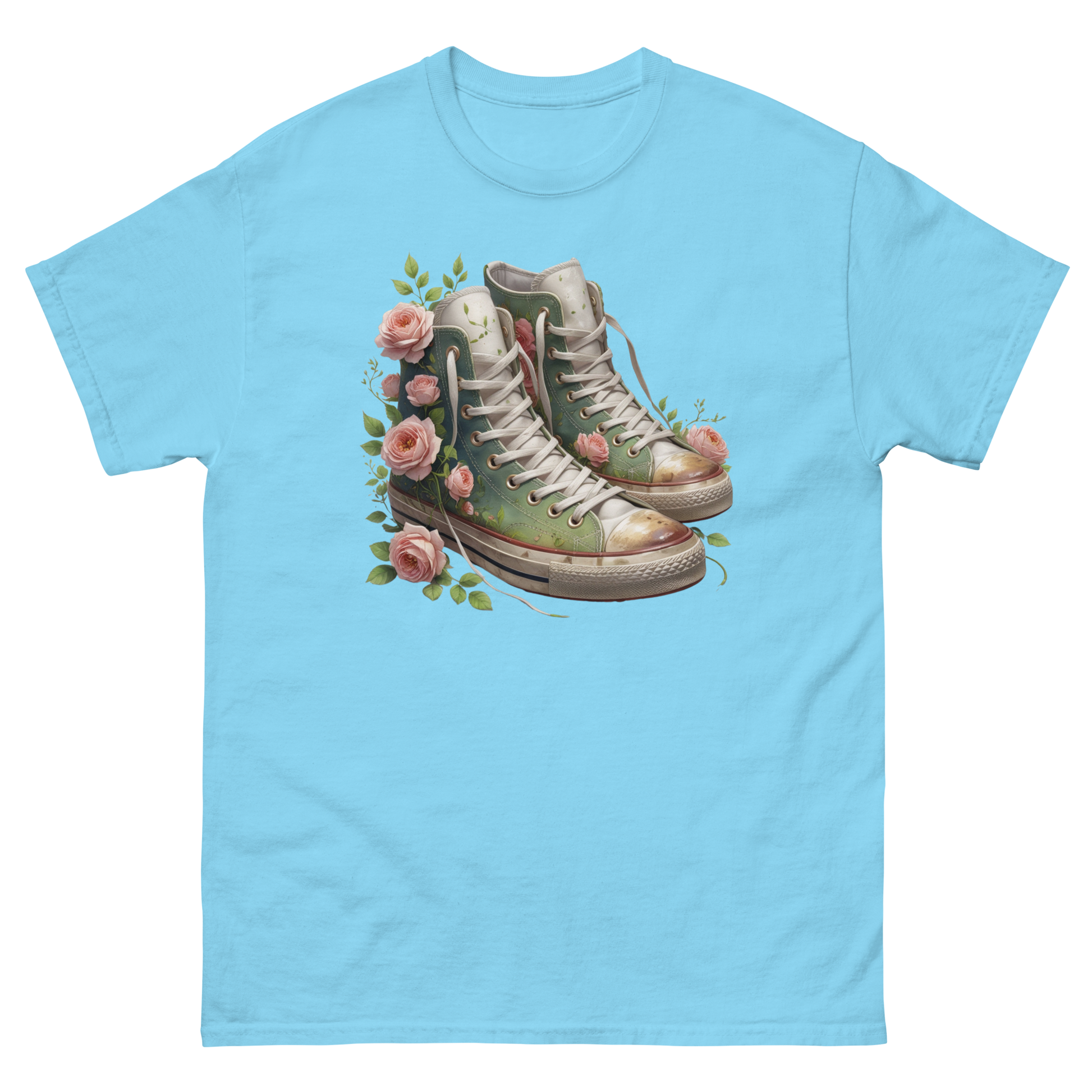 Floral High Top Sneaker Tee – Boho Chic Rose Graphic Shirt Women Tees Style Junction – Custom Digital Designs & Apparel Sky S