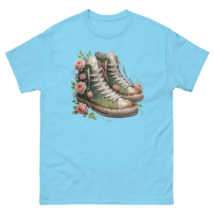 Floral High Top Sneaker Tee – Boho Chic Rose Graphic Shirt Women Tees Style Junction – Custom Digital Designs & Apparel Sky S