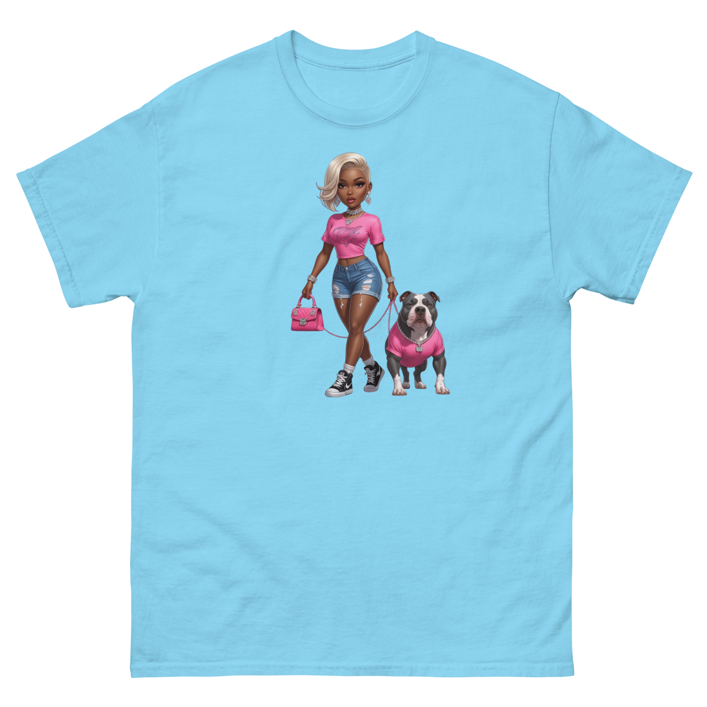 Hot Pink Bulldog Diva Tee – 100% Cotton Graphic Streetwear Women Tees Style Junction – Custom Digital Designs & Apparel Sky S