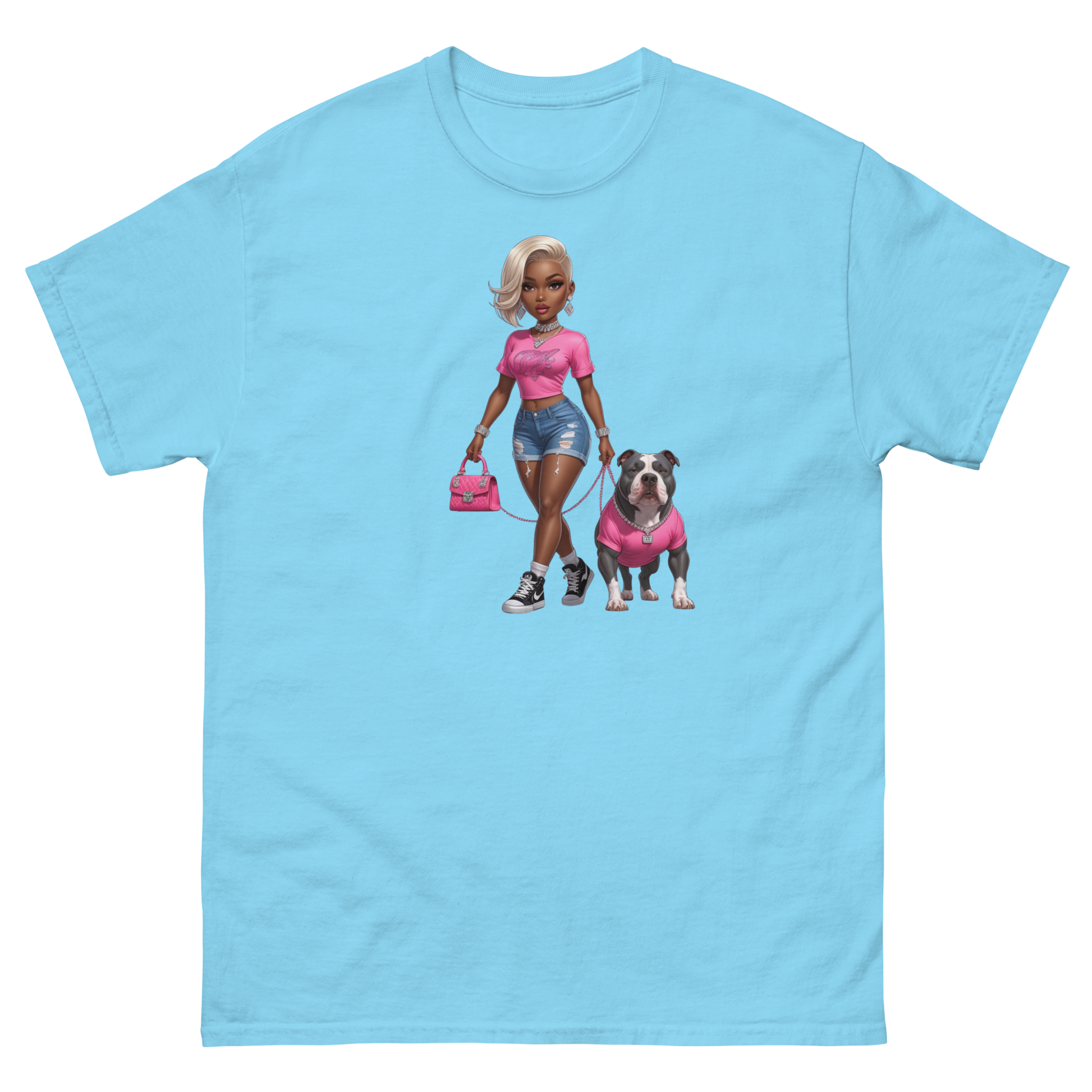 Hot Pink Bulldog Diva Tee – 100% Cotton Graphic Streetwear Women Tees Style Junction – Custom Digital Designs & Apparel Sky S