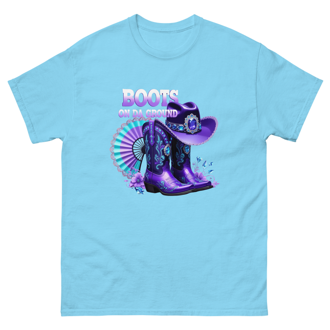 Boots on Da Ground Tee – Purple Fan & Jewel Design #2 Women Tees Style Junction – Custom Digital Designs & Apparel Sky S
