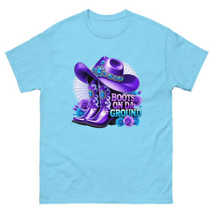 Boots on Da Ground Tee – Purple Fan & Jewel Design #5 Women Tees Style Junction – Custom Digital Designs & Apparel Sky S