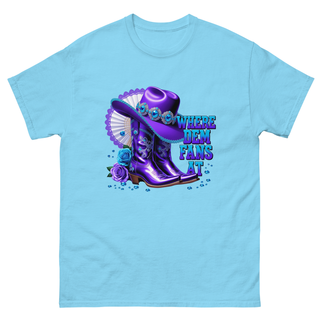 Where Dem Fans At Tee – Sparkling Western Boot Look Women Tees Style Junction – Custom Digital Designs & Apparel Sky S