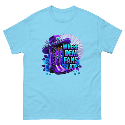 Where Dem Fans At Tee – Bold Purple Cowgirl Energy Women Tees Style Junction – Custom Digital Designs & Apparel Sky S