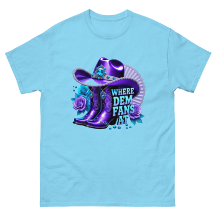 Where Dem Fans At Tee – Luxe Blue & Violet Fan Vibe Women Tees Style Junction – Custom Digital Designs & Apparel Sky S