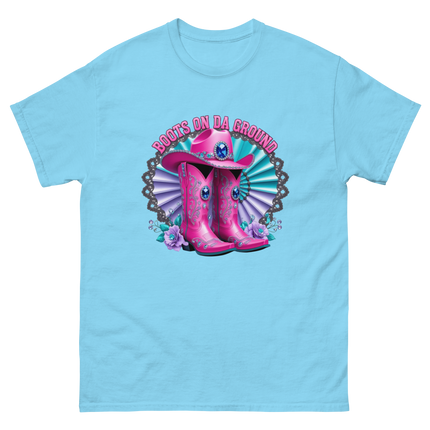 Blinged Out Cowgirl Tee – Pink Boots on Da Ground Women Tees Style Junction – Custom Digital Designs & Apparel Sky S