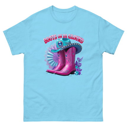 Boots on Da Ground Tee – Hot Pink with Fan Detail Women Tees Style Junction – Custom Digital Designs & Apparel Sky S