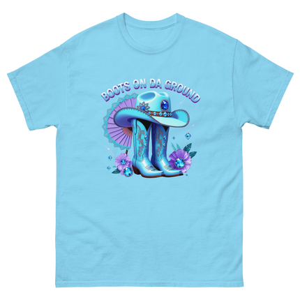 Light Blue Cowgirl Tee – Boots on Da Ground Western Glam Women Tees Style Junction – Custom Digital Designs & Apparel Sky S