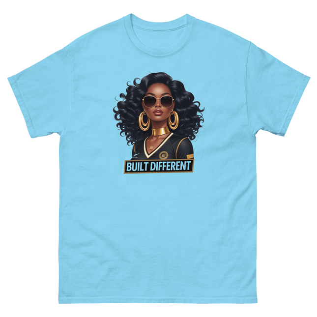 Built Different Tee – Bold Black Art, Gold Statement Style #1 Women Tees Style Junction – Custom Digital Designs & Apparel Sky S