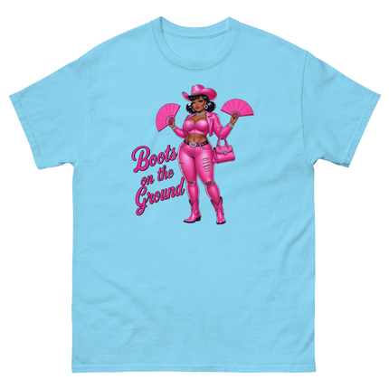 Pink Glam Cowgirl Tee – Boots on the Ground Graphic Shirt #1 Women Tees Style Junction – Custom Digital Designs & Apparel